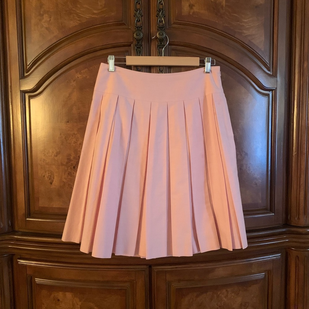 Pink pleated Brooks Brothers skirt.